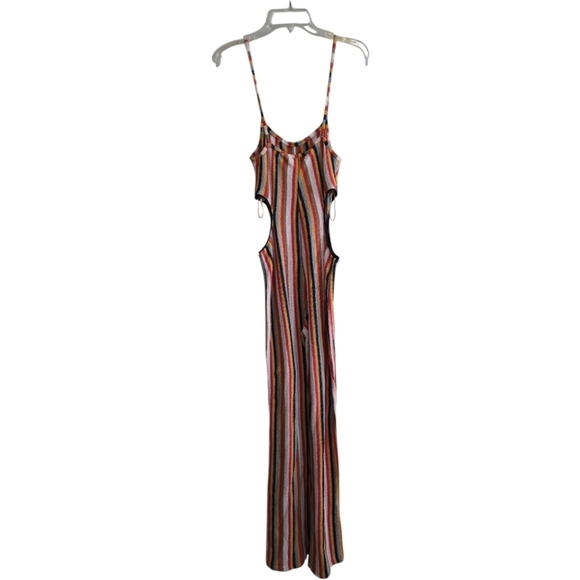 Zara Retro Rainbow Knit Wide-leg Jumpsuit with Side Cutouts Large - Picture 7 of 10